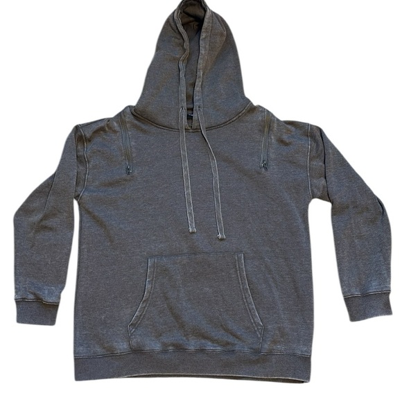 Mono b Hoodie Zipper Accents Kangaroo Pocket Gray Size M - Picture 4 of 6